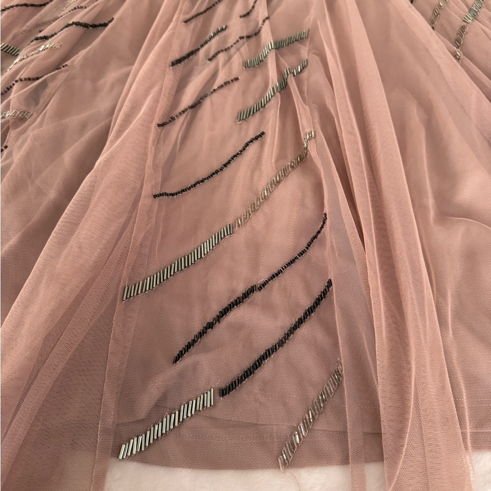 New Venus Dusty Rose Colored One Shoulder Intricate Beading Sheer Evening Gown 2 - Picture 4 of 10
